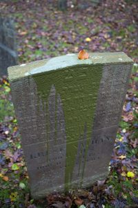Grön målarfärg på gravsten. Foto: Redox